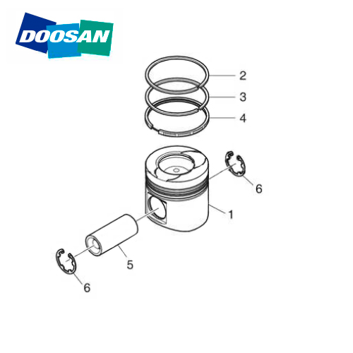 Купить поршень Doosan 65.02501-0704, палец поршневой Doosan 130601-00042, кольцо стопорное пальца поршневого Doosan 65.90815-0022A, кольца поршневые Doosan 401004-00022 